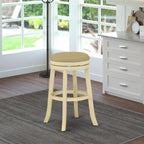 East West Furniture Dvs030-202 Devers Counter Stool Bar Chair - Round Shape Sandalwood Pu Leather Upholstered Bar Height Backless Chairs, 30 Inch Height, Linen White