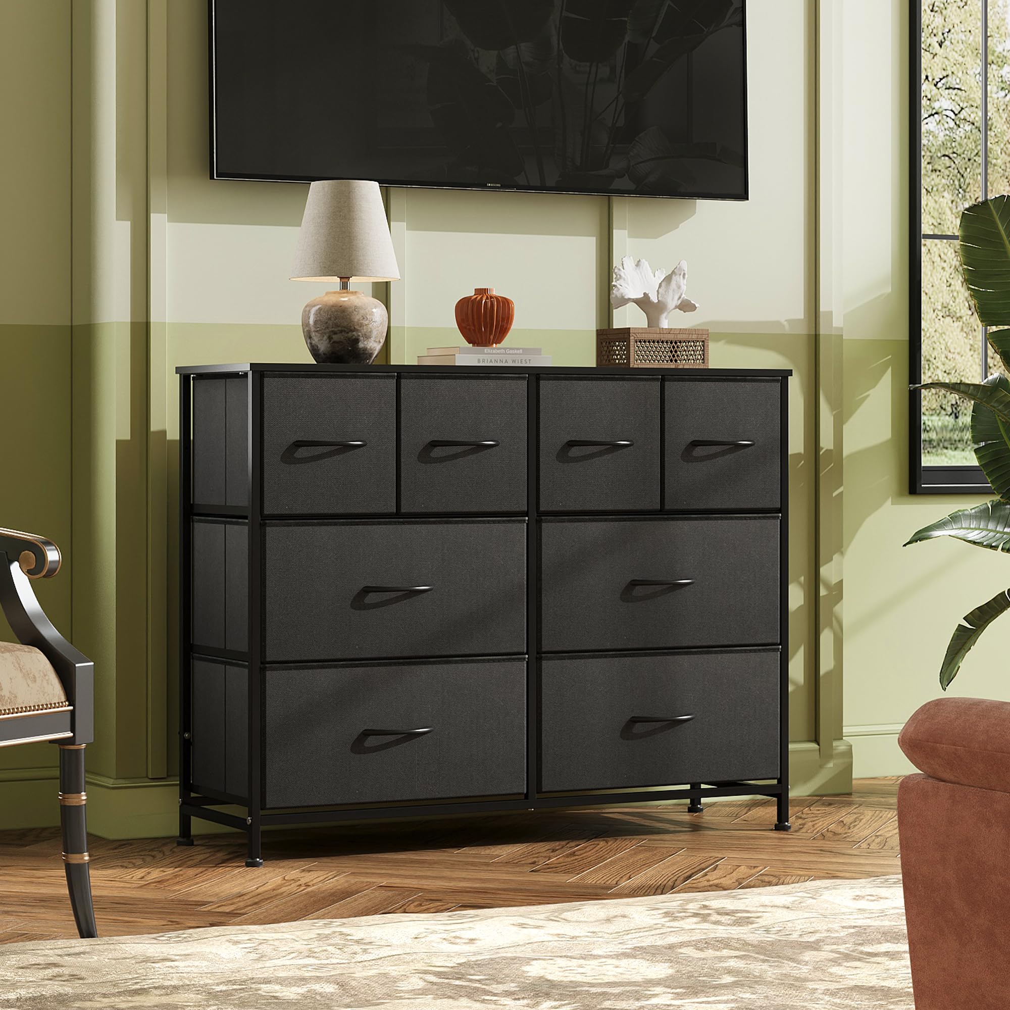 Wlive Dresser For Bedroom With 8 Drawers, Wide Fabric Dresser For Storage And Organization, Bedroom Dresser, Chest Of Drawers For Living Room, Closet, Hallway, Black