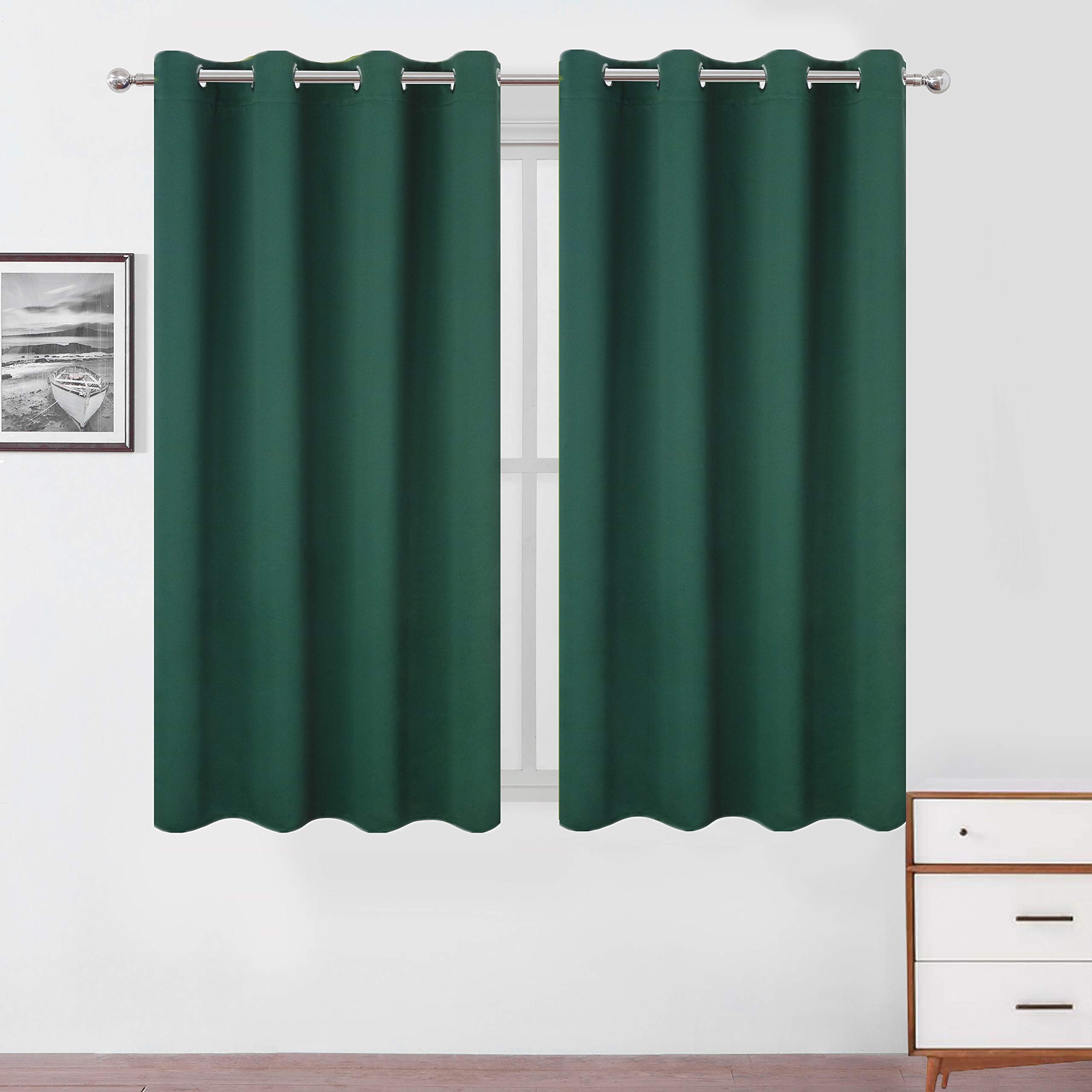Lemomo Blackout Curtains 52 X 45 Inch/Green Curtains Set Of 2 Panels/Thermal Insulated Room Darkening Bedroom Curtains