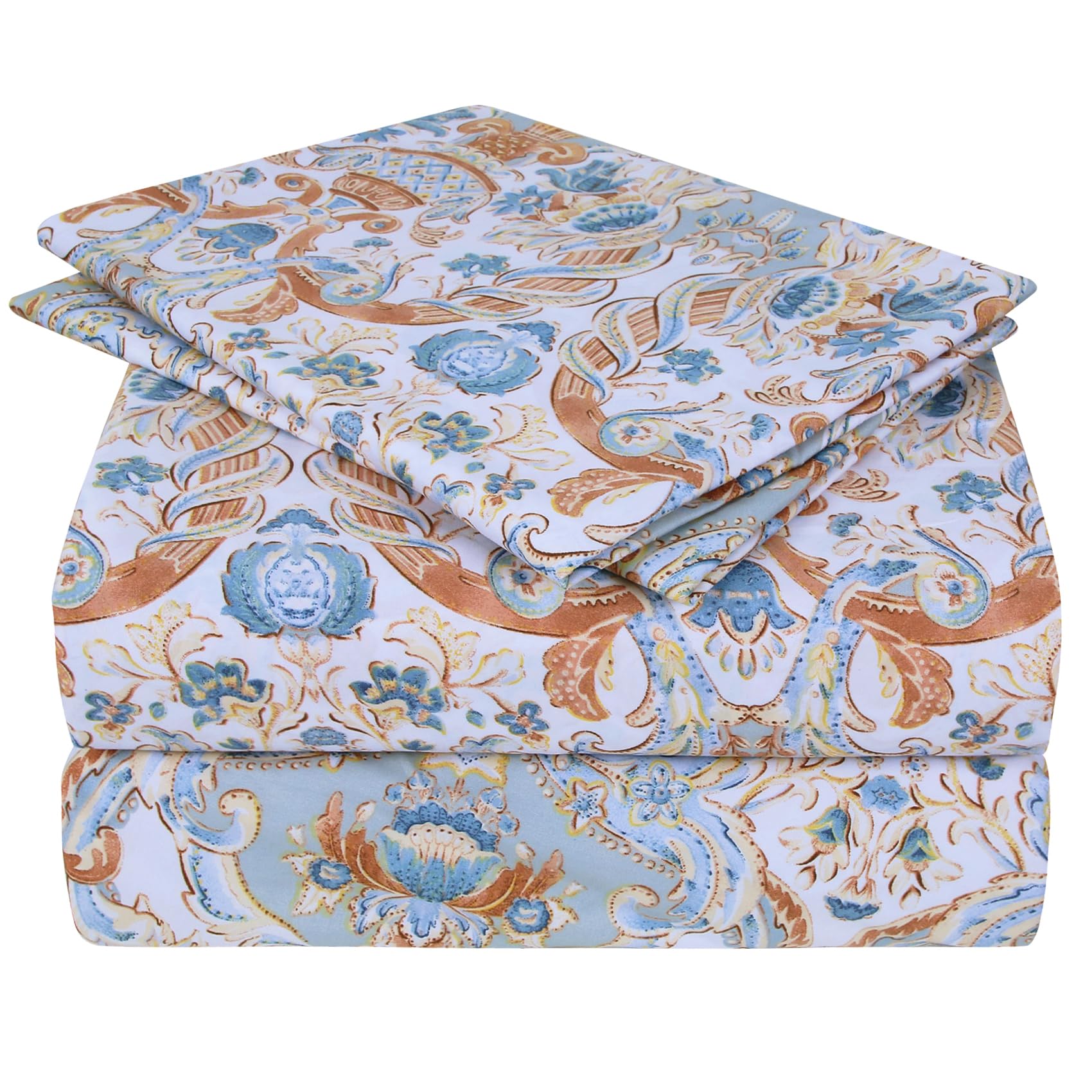 Jsd Vintage Paisley Printed Sheet Set King Size, 4 Piece Soft Pattern Microfiber Sheets Extra Deep Pocket