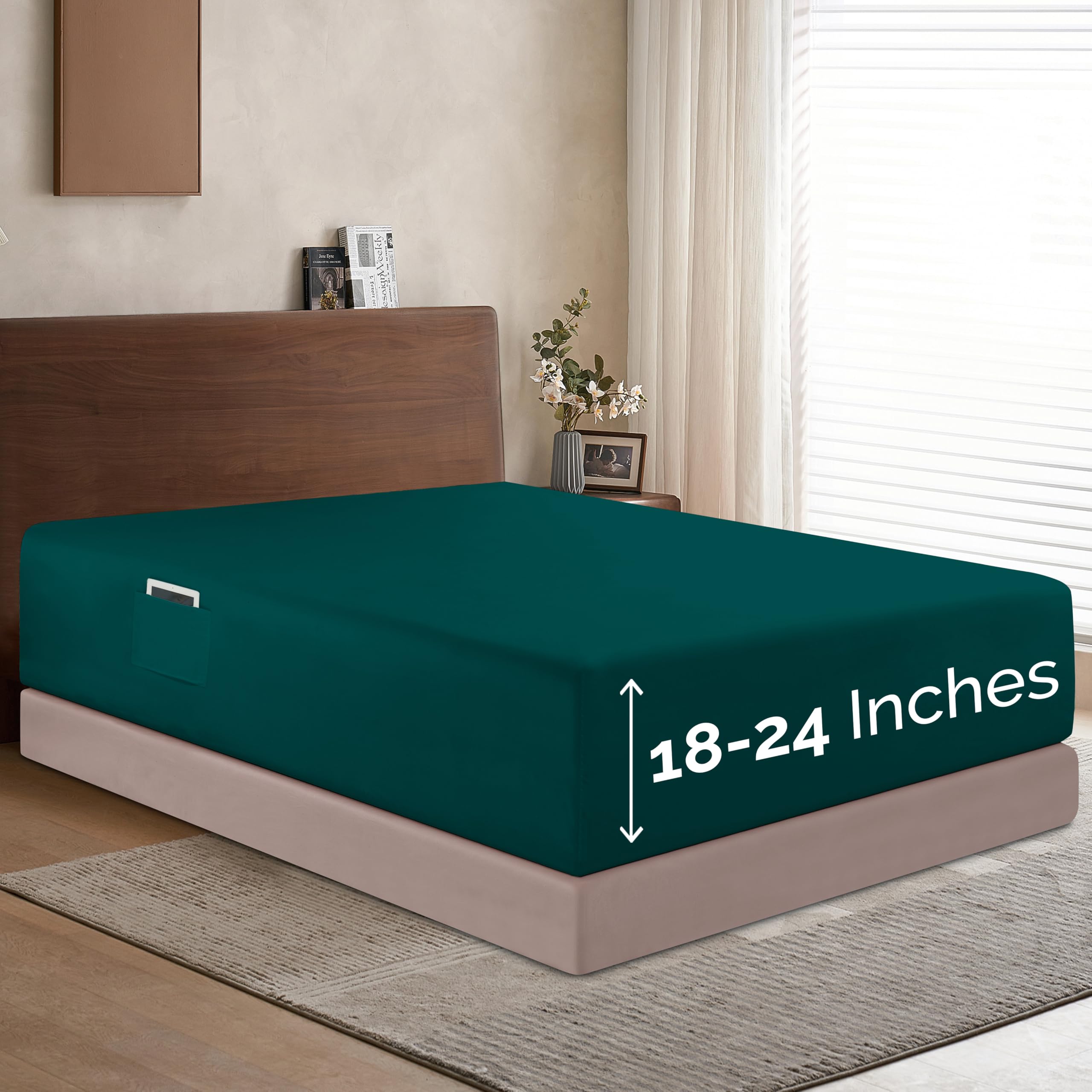 Elegant Comfort 1500 Premium Hotel Quality 18-24 Inches Deep - Extra Deep Pocket Single Fitted Sheet For High Mattress, Luxury And Softest, Smart Pocket - Wrinkle Free, Twin/Twin Xl, Marine Teal
