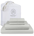 Threadmill 500 Thread Count Queen Size Damask Stripe, 4 Pc Luxury Cotton Bedding Set, Breathable Light Grey Sheets with 16'' Ela