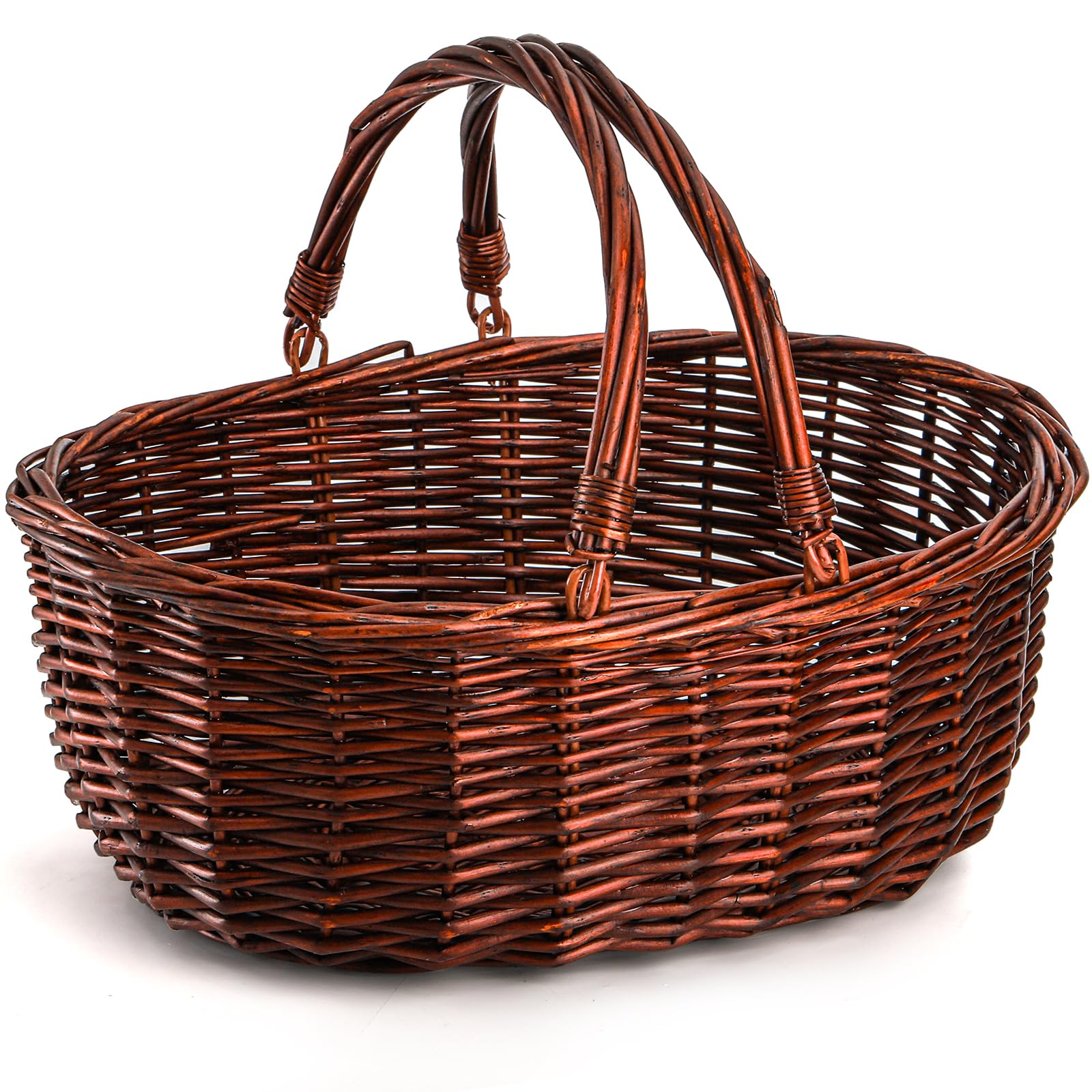 Dicunoy Wicker Picnic Basket With Handle, Large Empty Gift Basket To Fill, Open Top Market Harvest Baskets For Garden, Fruit, Ca