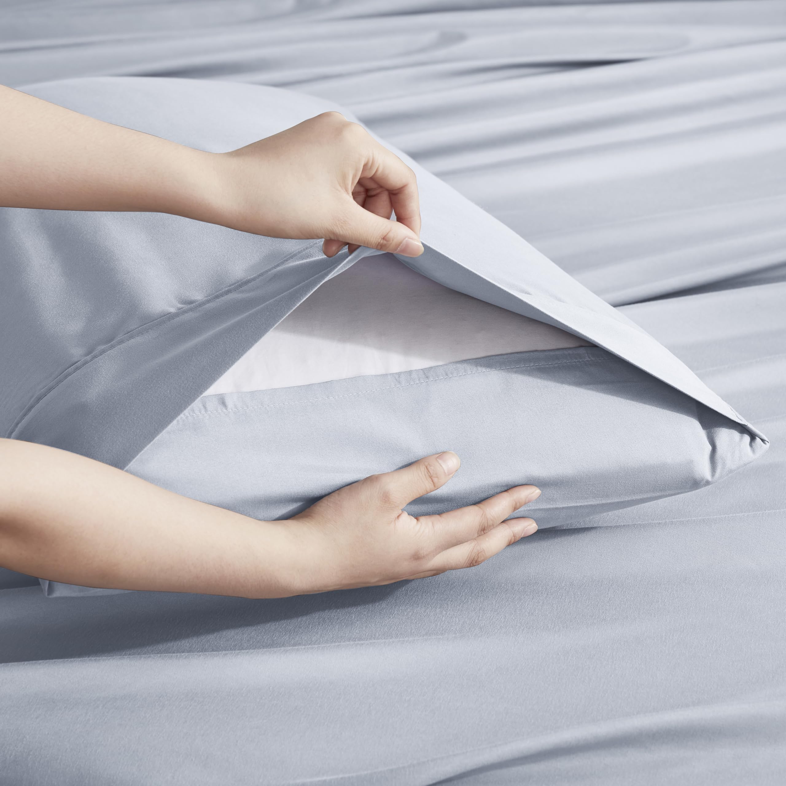 Nestl Extra Deep Pocket Split King Sheet Set - 7 Pc Soft Microfiber Split King Sheet Sets Deep Pocket - Fade Resistant Bedding Sheets & Pillowcases - Split King, Ice Blue