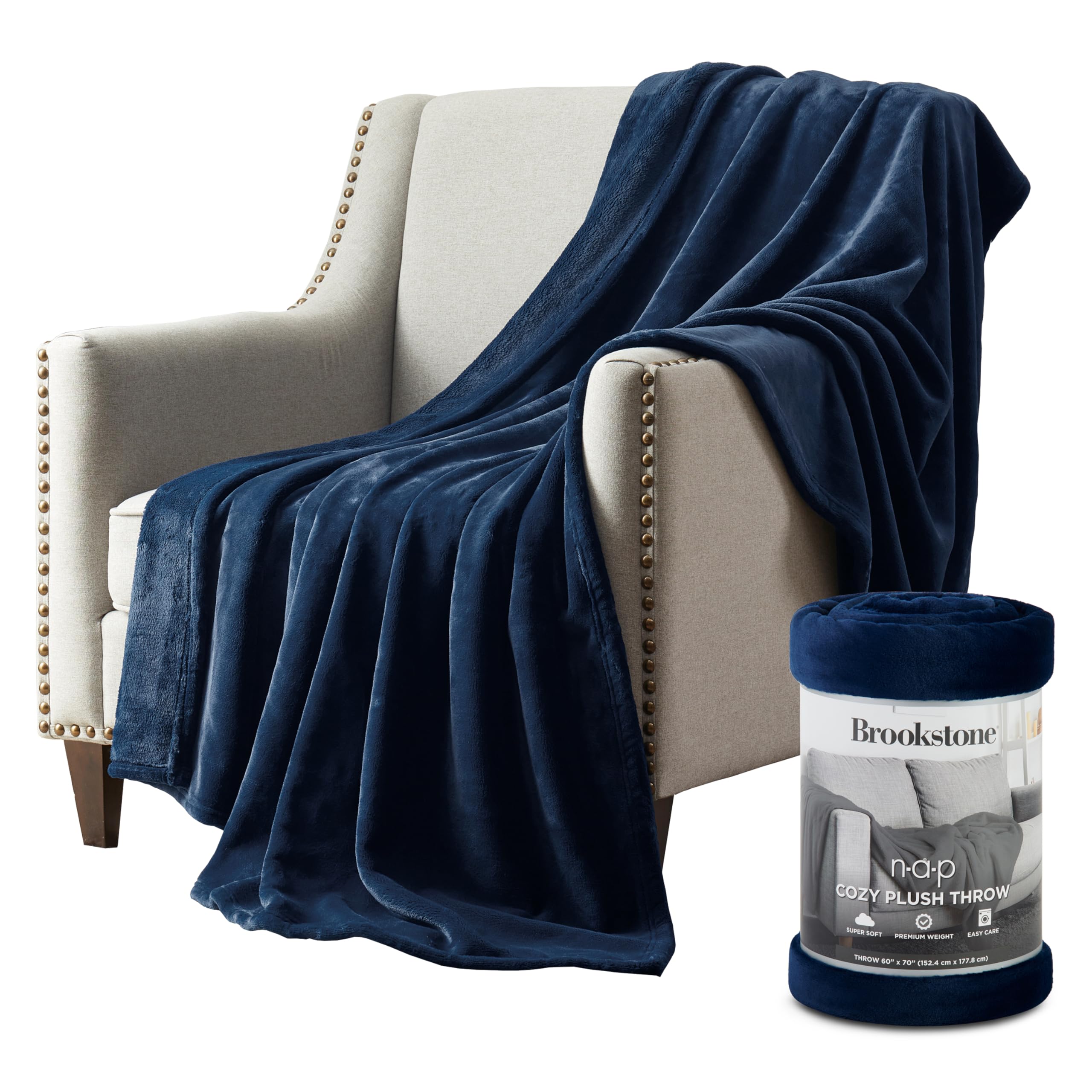 Brookstone Nap Plush Throw Blanket For Couch | Warm & Super Soft Blanket With Unmatched Heavy, Dense, And Ultra-Comfy Throw | Lu