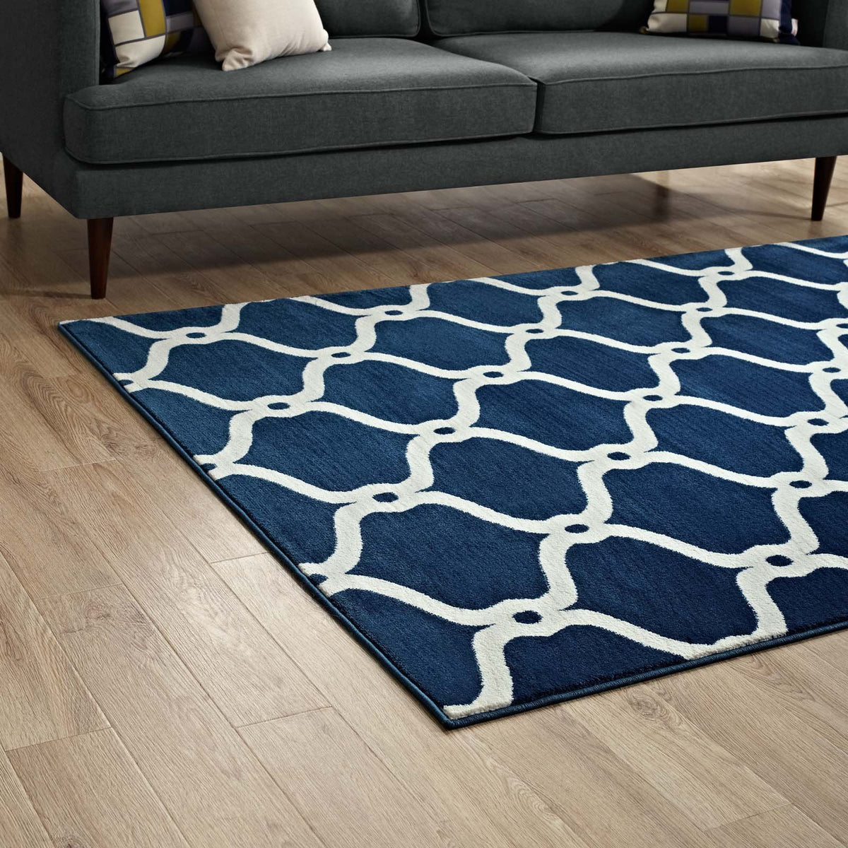 Modway Beltara Chain Link Transitional Trellis 8X10 Area Rug In Moroccan Blue And Ivory