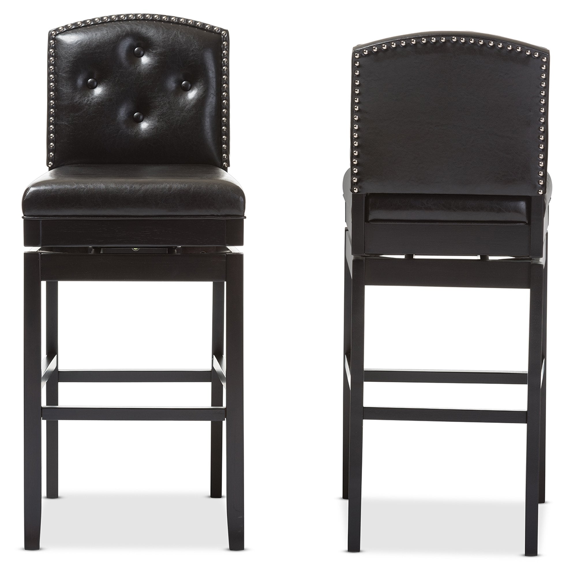 Ginaro Modern & Contemporary Faux Leather Button-Tufted Upholstered Swivel Bar Stool (Set of 2) - Thumbnail 2