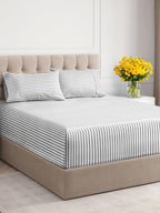 Extra Deep Pocket Cal King Sheets - 4 Piece Breathable & Cooling Bed Sheets - Hotel Luxury Bed Sheet Set - Soft, Wrinkle Free & Comfy - Easily Fits Extra Deep Mattresses - Grey Striped Sheets Set