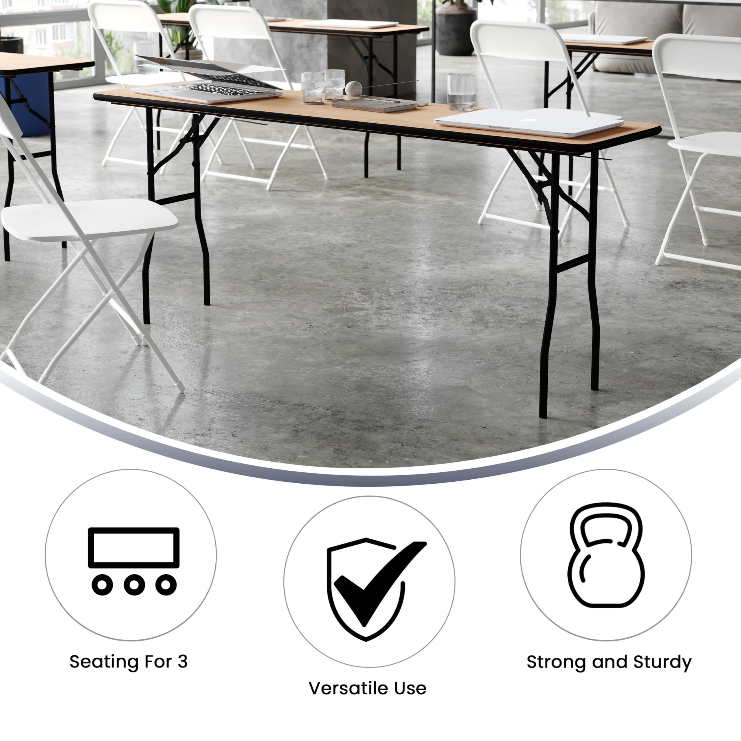 Flash Furniture Gael 6' Wood Folding Training and Event Table, Rectangular Folding Training Table with Smooth Clear Coated Finished Top, Natural