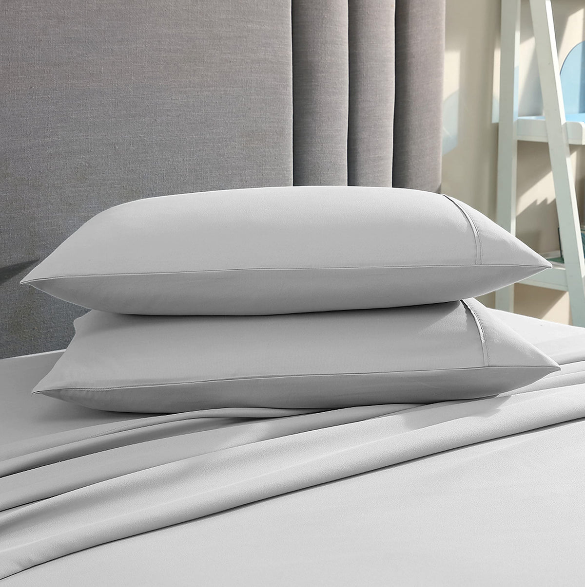 American Home Collection Pillow Case Set Of 2 Double Brushed Microfiber Soft & Easy Care Pillowcases (Grey, Standard/Queen 20X30