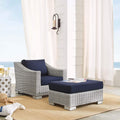 Modway Conway Sunbrella Outdoor Patio Wicker Rattan 2-Piece Armchair And Ottoman Set, Light Gray Navy