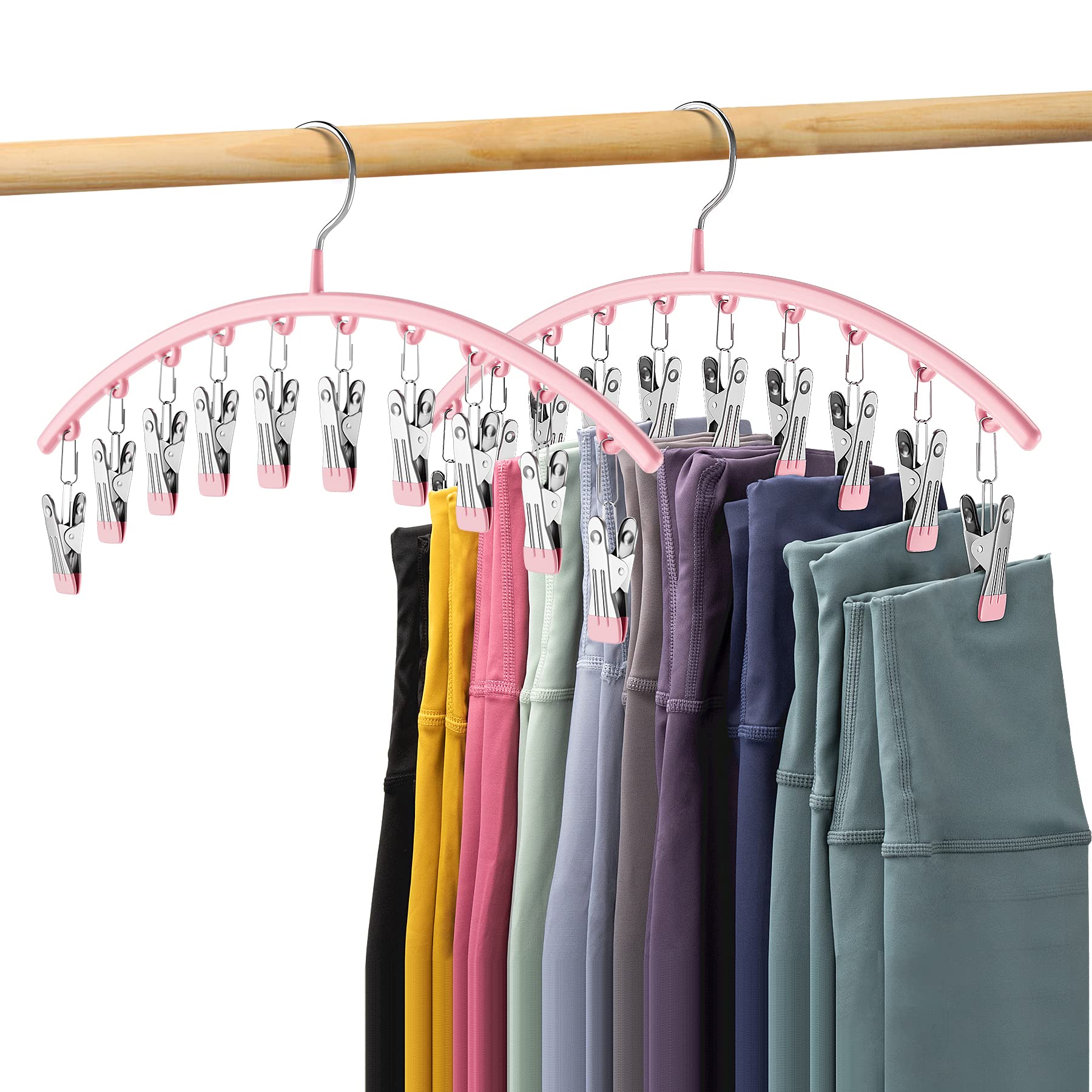 Volnamal Legging Organizer For Closet, Metal Yoga Pants Hangers 2 Pack W/10 Clips Holds 20 Leggings, Hangers Space Saving Hangin