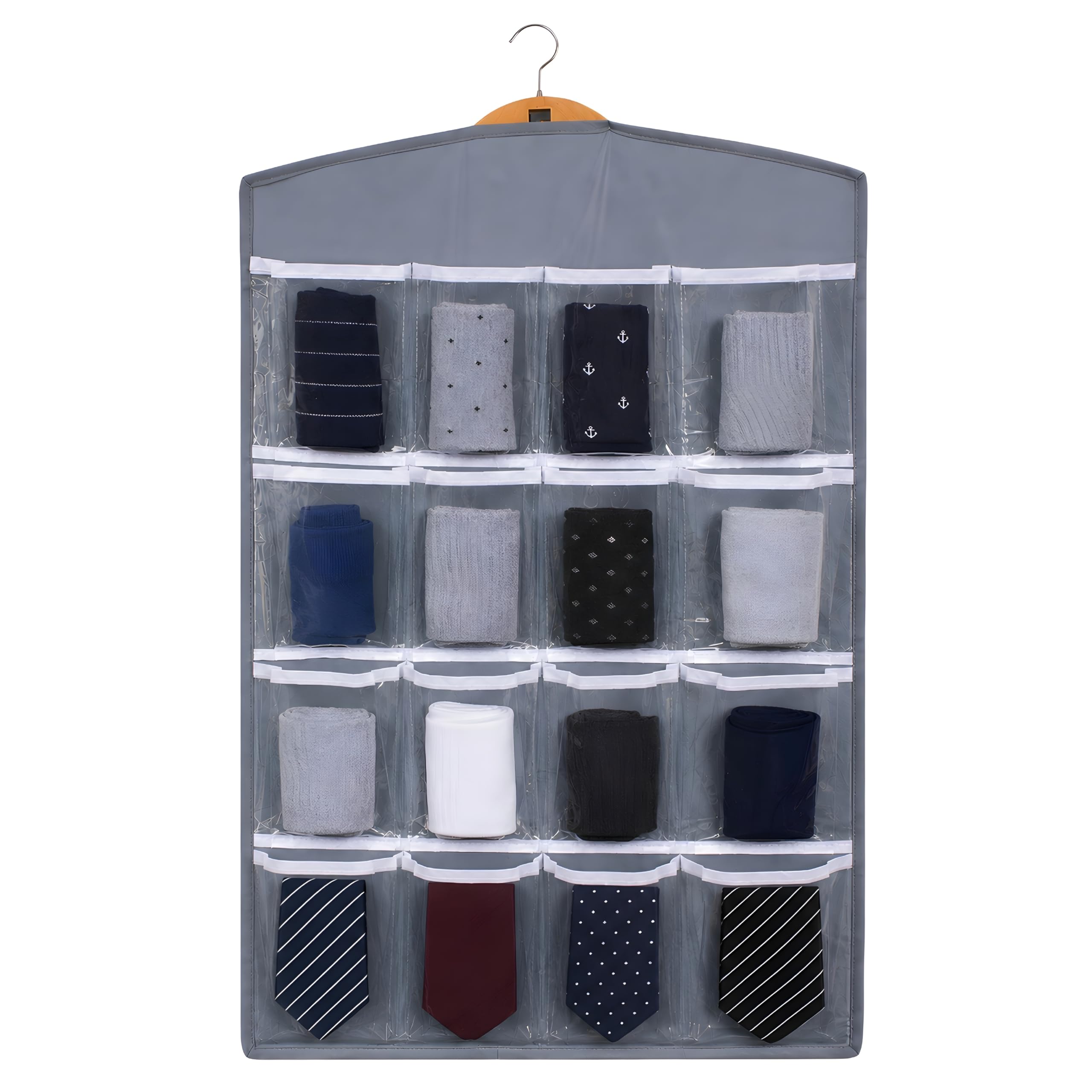 Gomajo 16 Pockets Multipurpose Socks Organizer For Wardrobe Closet Almirah Hanging Storage Bag (Set Of 1, Grey)