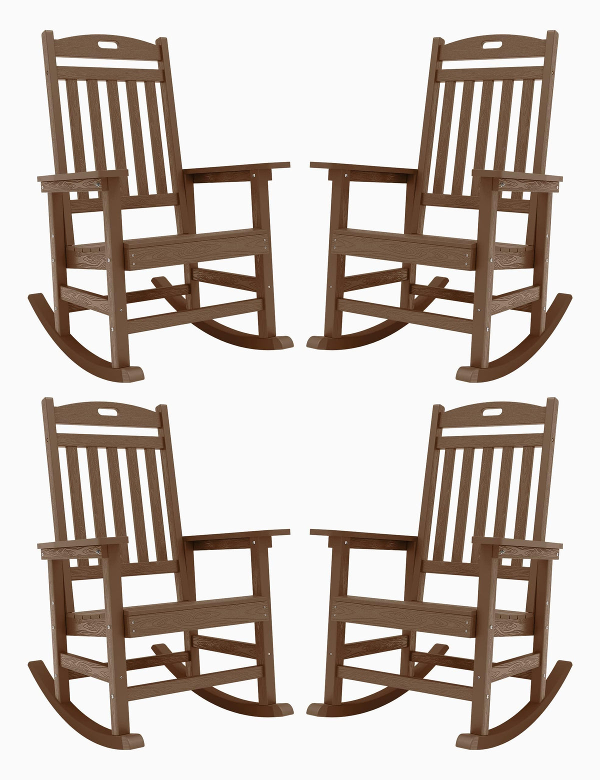 Yefu Outdoor Rocking Chair, Patio Rocking Chair Set Of 4 With High Back, Poly Rocking Chair Look Like Real Wood, Widely Used For Porch, Backyard, Indoor And Garden,380Lb Heavy Duty (Teak)