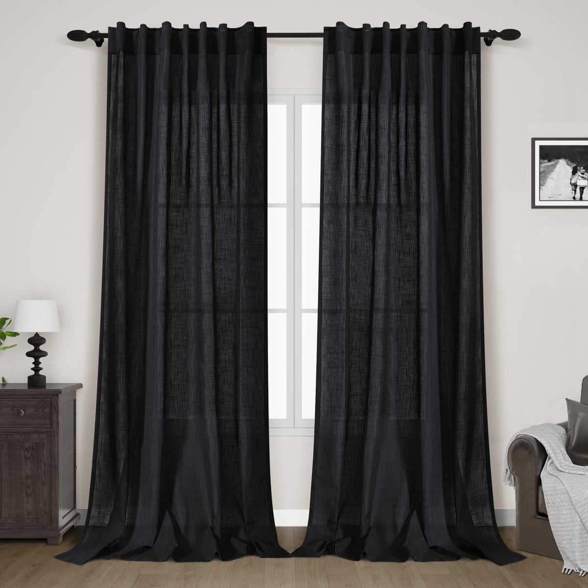 Nanspring Silver Birch Back Tab Linen Curtains For Living Room 2 Panels Set Semi Sheer Curtains For Dining Room 52X102