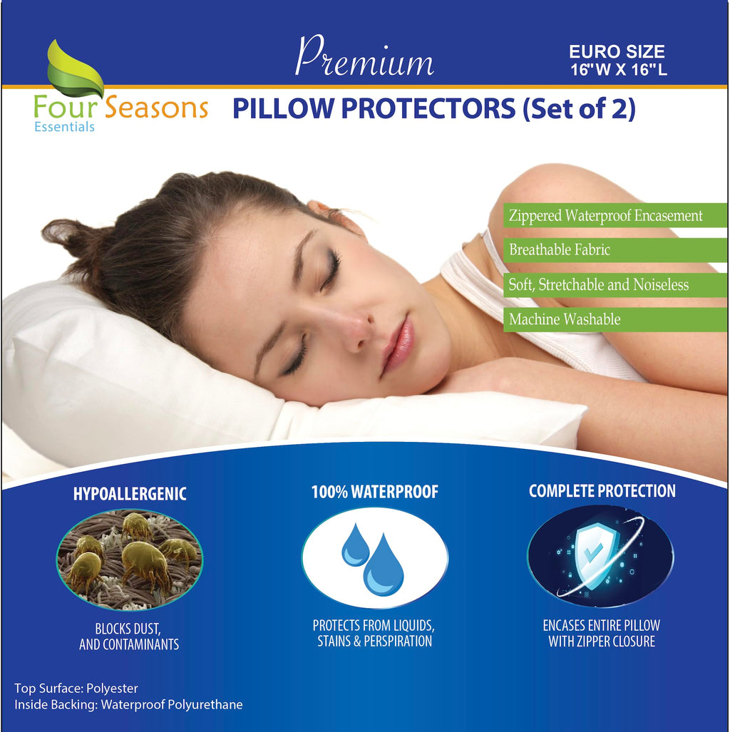 Euro Size Pillow Protectors (Set Of 2) - European Square 16X16 Pillow Covers Waterproof Hypoallergenic Dust Proof Zippered Encas