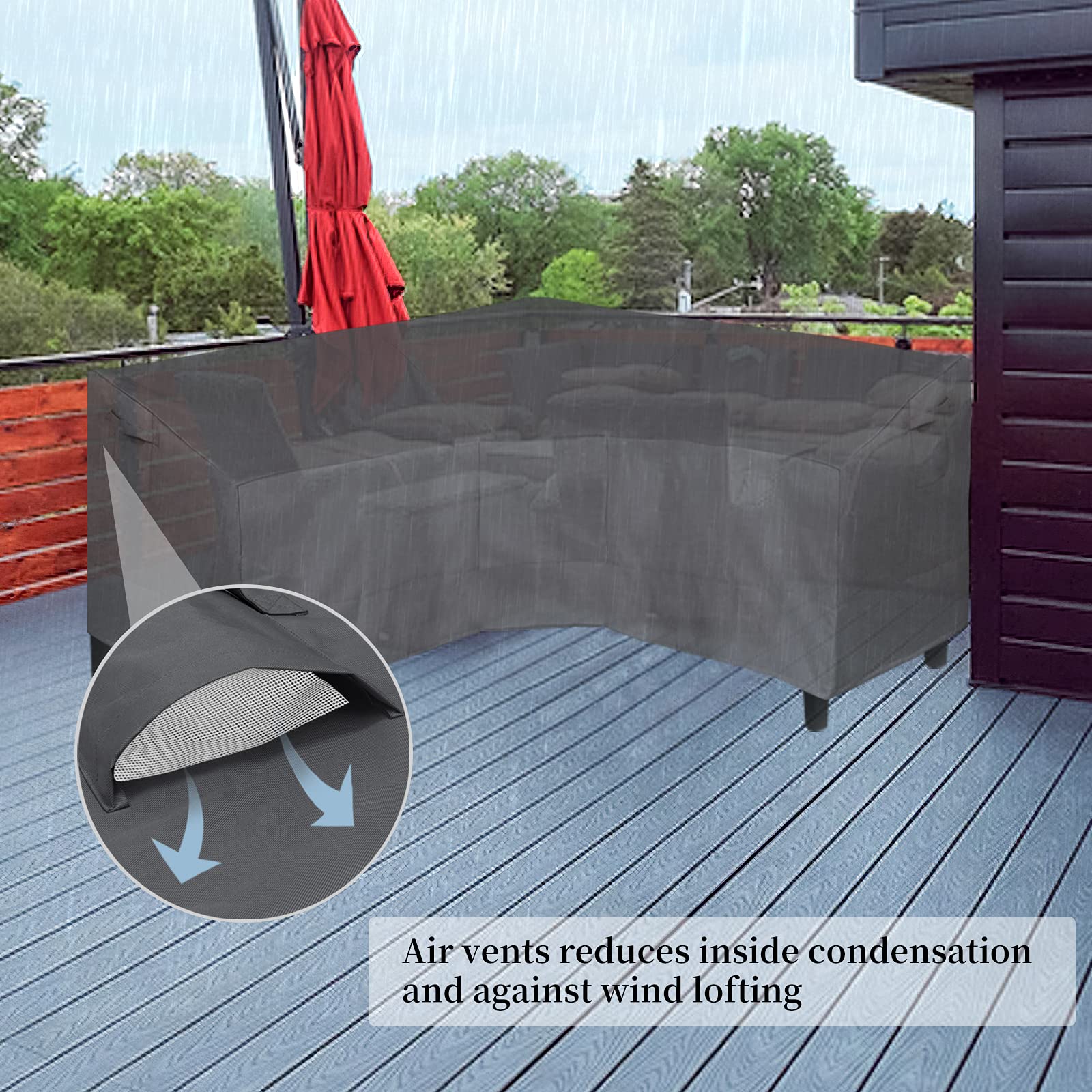 Easy-Going Patio V-Shaped Sectional Sofa Cover, Waterproof Outdoor Sectional Cover,Heavy Duty Garden Furniture Cover With Air Vent 118' L (On Each Side) X 33.5' D X 31' H, Dark Gray