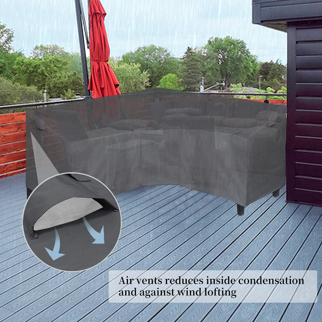 Easy-Going Patio V-Shaped Sectional Sofa Cover, Waterproof Outdoor Sectional Cover,Heavy Duty Garden Furniture Cover With Air Vent 118' L (On Each Side) X 33.5' D X 31' H, Dark Gray