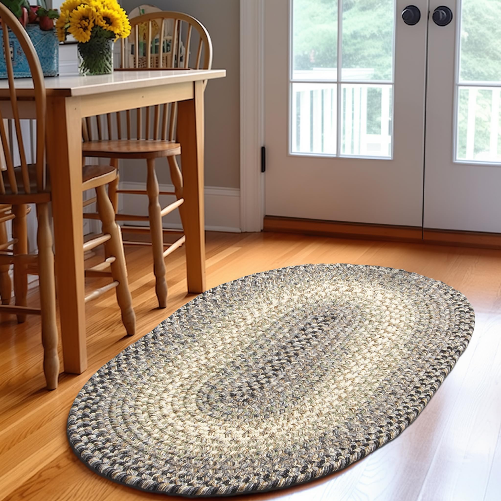 Super Area Rugs Braided Rugs Farmhouse Kitchen Rug - Ridgewood Gray Braided Rug for Living Room - Reversible - Indoor/Outdoor - 