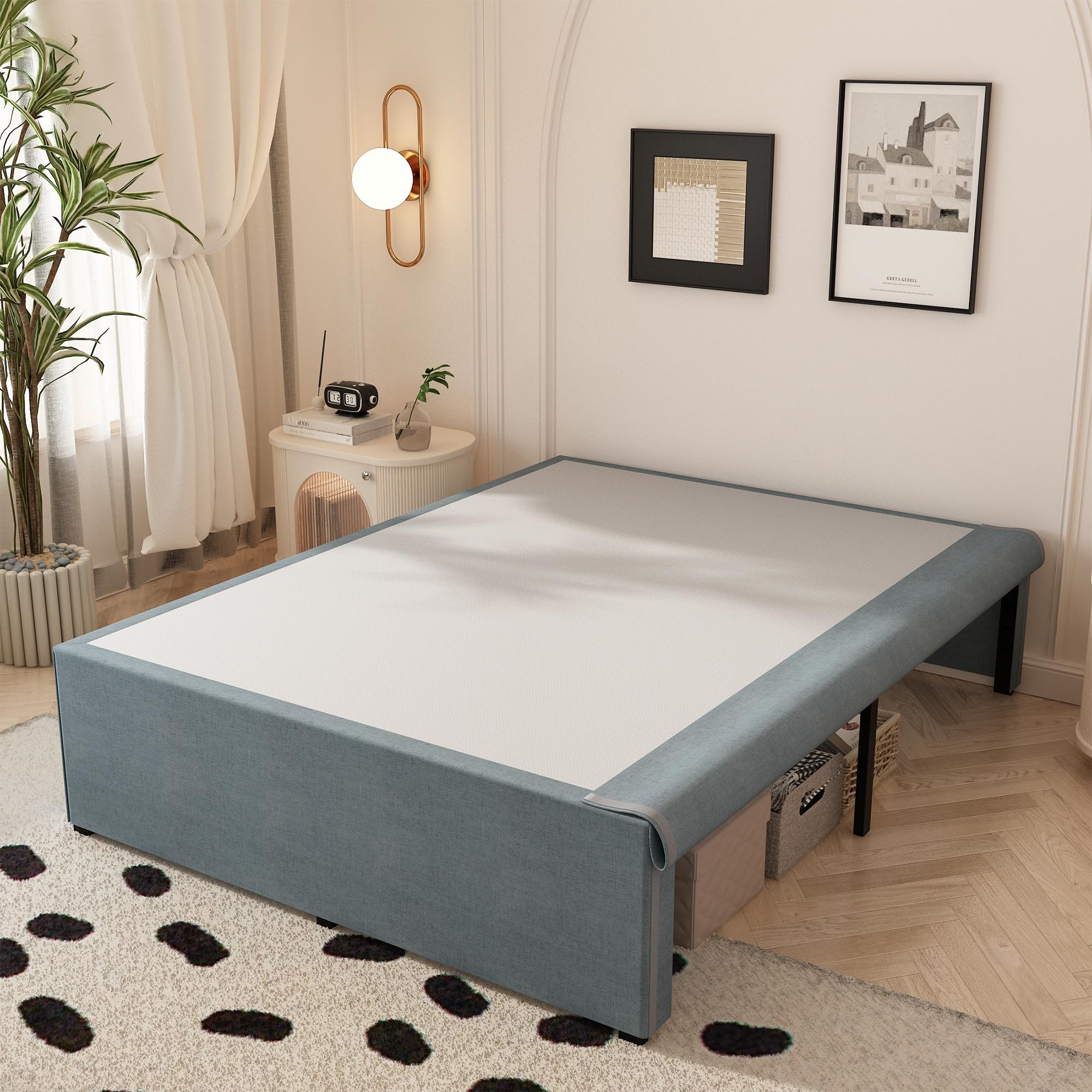 Maenizi Queen Bed Frame With Fabric Cover 18 Inch, Heavy Duty Metal Bed Frame Queen Size, No Box Spring Needed, Support Up To 3000 Lbs, Easy Assembly, Noise Free, Black