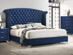 Coaster Home Furnishings Melody Modern Classic Velvet Upholstered Eastern King Size Wingback Bed Frame 66-inch Headboard Pacific Blue 223371KE
