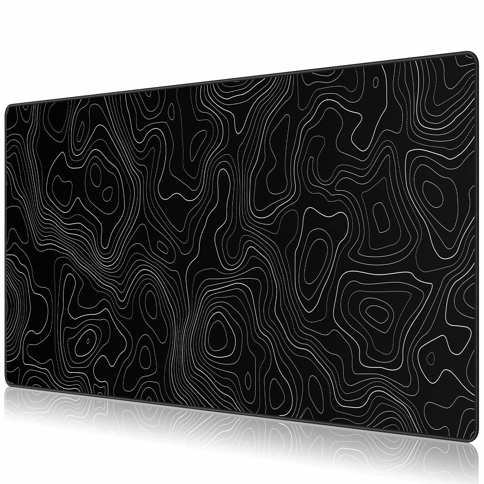 Jialong Black Topographic Large Gaming Mouse Pad, Xxl Mousepad, Big Mouse Mat Desk Pad For Keyboard And Mouse, Gaming Computer L