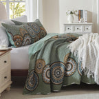 Leaonme 3-Piece Full Queen Size Olive Green Quilt Set Lightweight Oversized Bedspread 90''X98'' Soft Microfiber Floral Coverlet