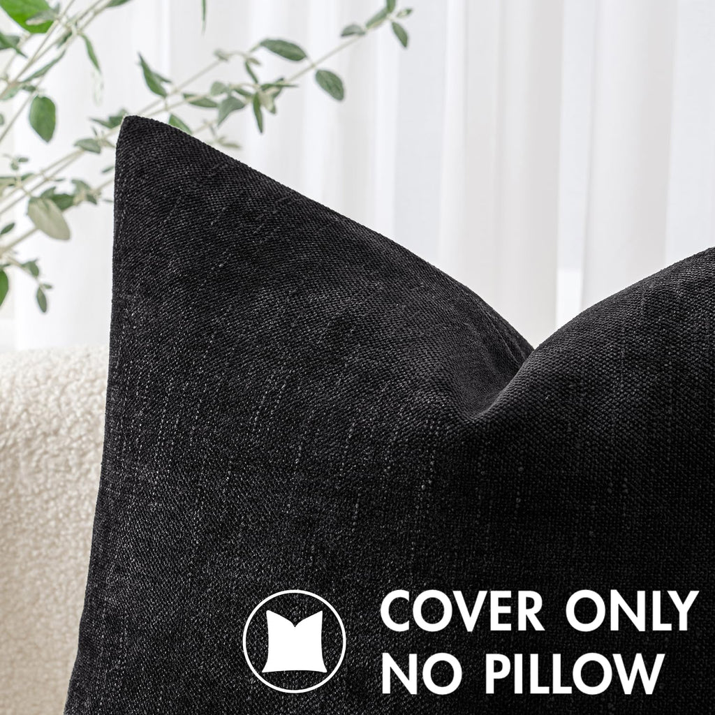 Miulee Pack Of 2 Decorative Throw Pillow Covers Soft Chenille Throw Pillows Solid Textured Euro Cushion Covers For Couch Sofa Bedroom Living Room 22X22 Inch, Black