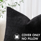 Miulee Pack Of 2 Decorative Throw Pillow Covers Soft Chenille Throw Pillows Solid Textured Euro Cushion Covers For Couch Sofa Bedroom Living Room 24X24 Inch, Black