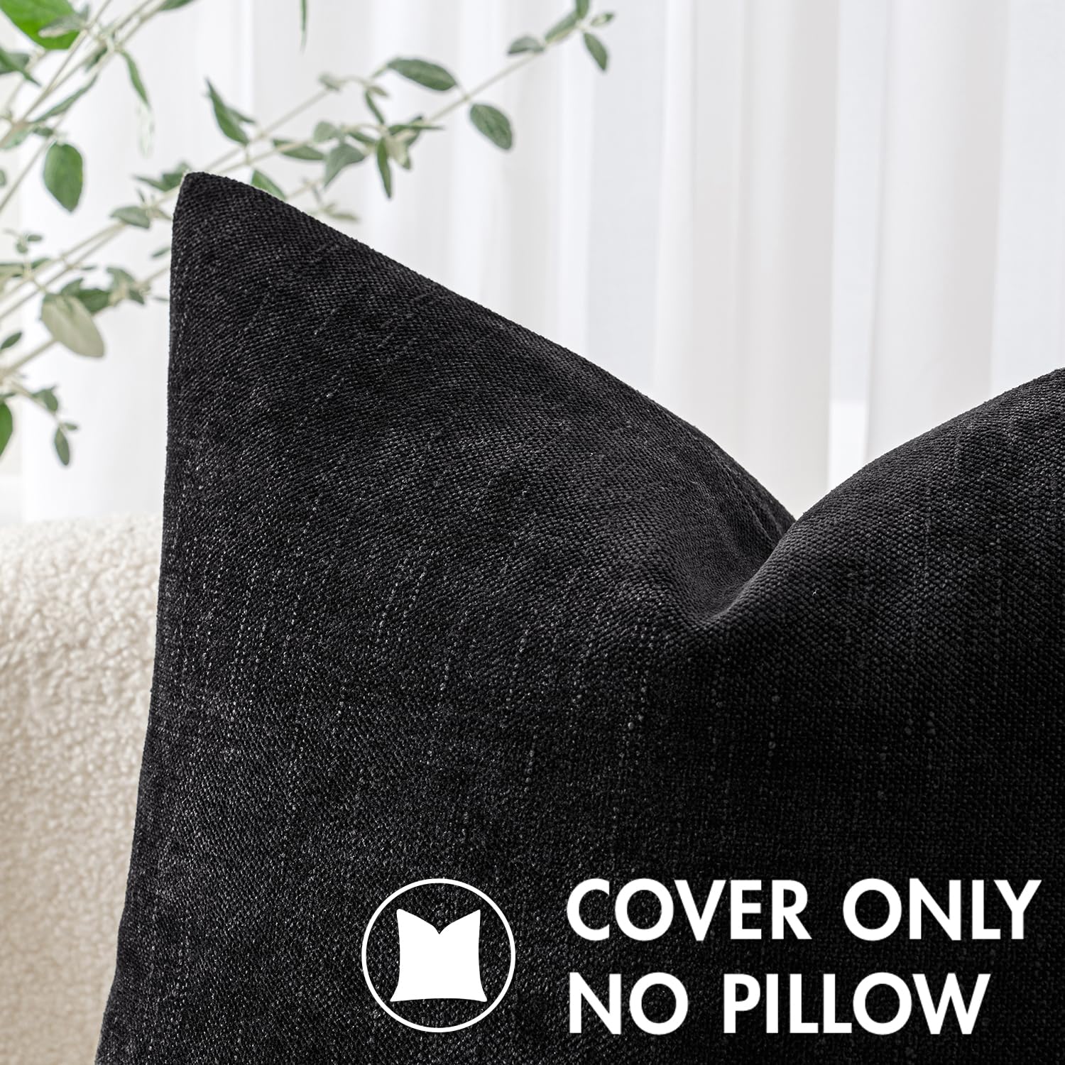 Miulee Pack Of 2 Decorative Throw Pillow Covers Soft Chenille Throw Pillows Solid Textured Euro Cushion Covers For Couch Sofa Bedroom Living Room 24X24 Inch, Black