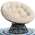 Bme 40' Ergonomic Wicker Papasan Chair With Soft Thick Density Fabric Cushion, High Capacity Steel Frame, 360 Degree Swivel For Living, Bedroom, Reading Room, Lounge, Sepia Sand - Black Base