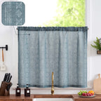 Jinchan Boho Kitchen Curtain Linen Tier Curtain Bohemian Cafe Curtain 36 Inch Geometric Striped Small Window Curtain Rod Pocket Light Filtering Farmhouse Country Rustic For Bathroom Rv 1 Panel Blue