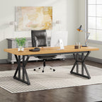 Tribesigns 70.8-Inch Executive Desk, Large Computer Office Desk Workstation, Modern Simple Style Laptop Desk Study Writing Table Business Furniture For Home Office (Light Walnut/Black, 70.8 Inch)