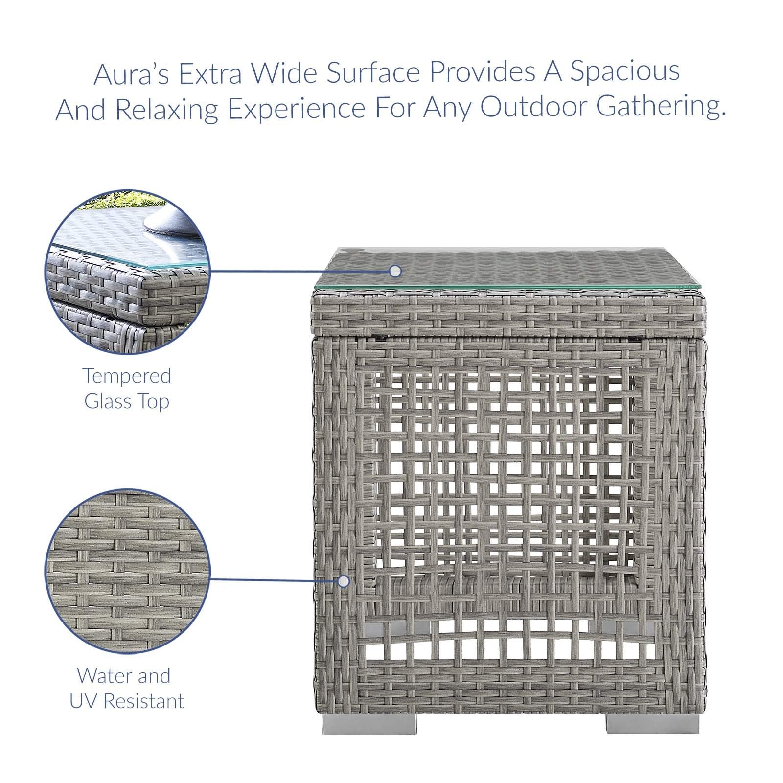 Modway Aura Outdoor Patio Wicker Rattan, Side Table, Gray