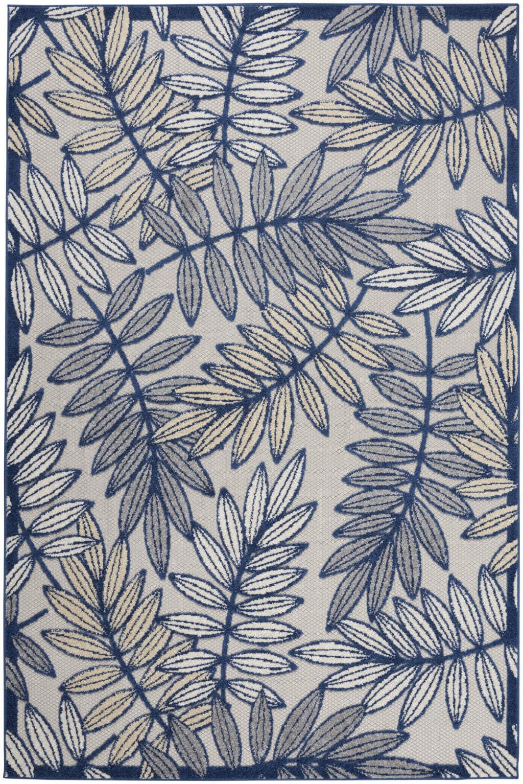 HomeRoots 4' X 6' Ivory and Blue Floral Indoor Outdoor Area Rug