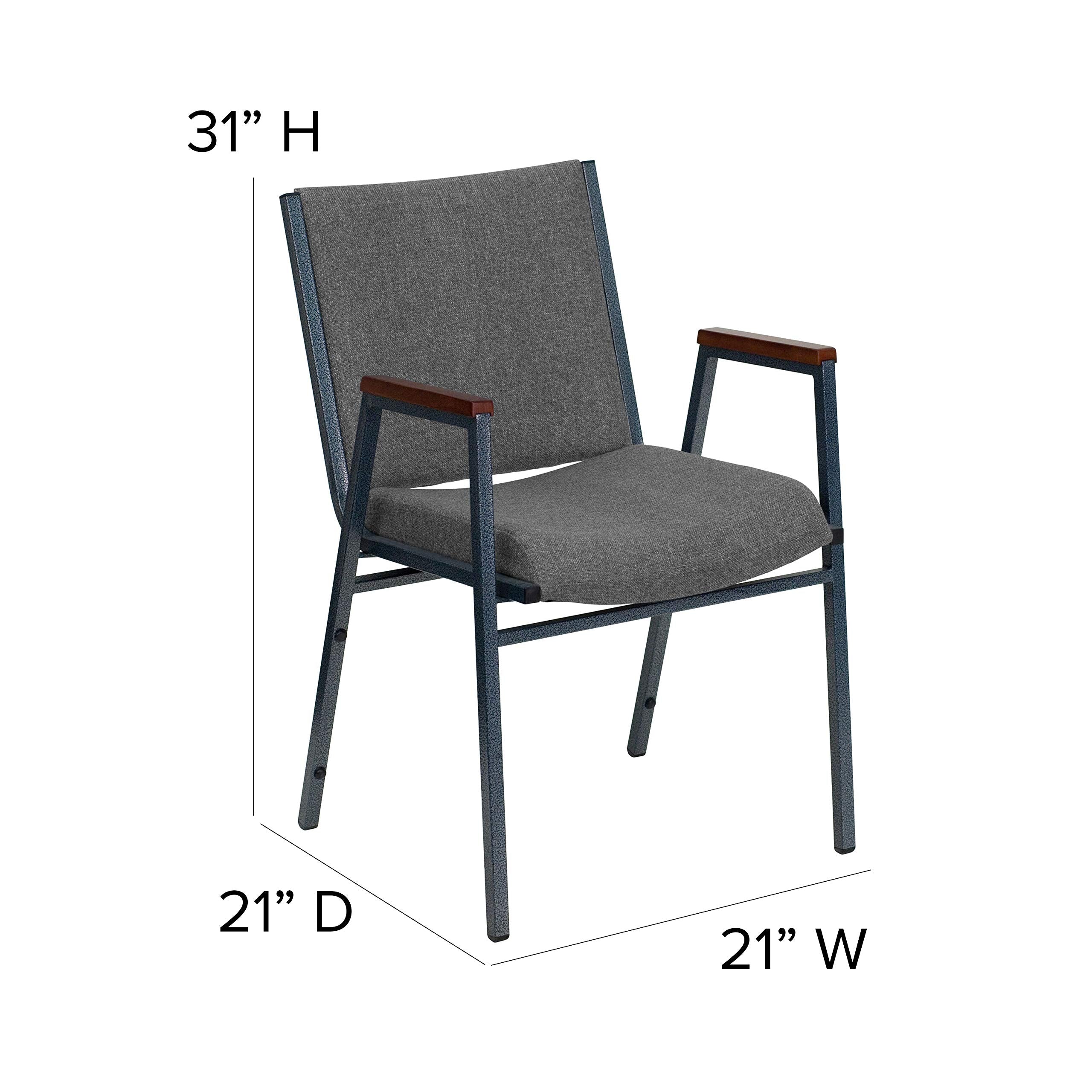 Flash Furniture HERCULES Series Heavy Duty Gray Fabric Stack Chair with Arms and Ganging Bracket