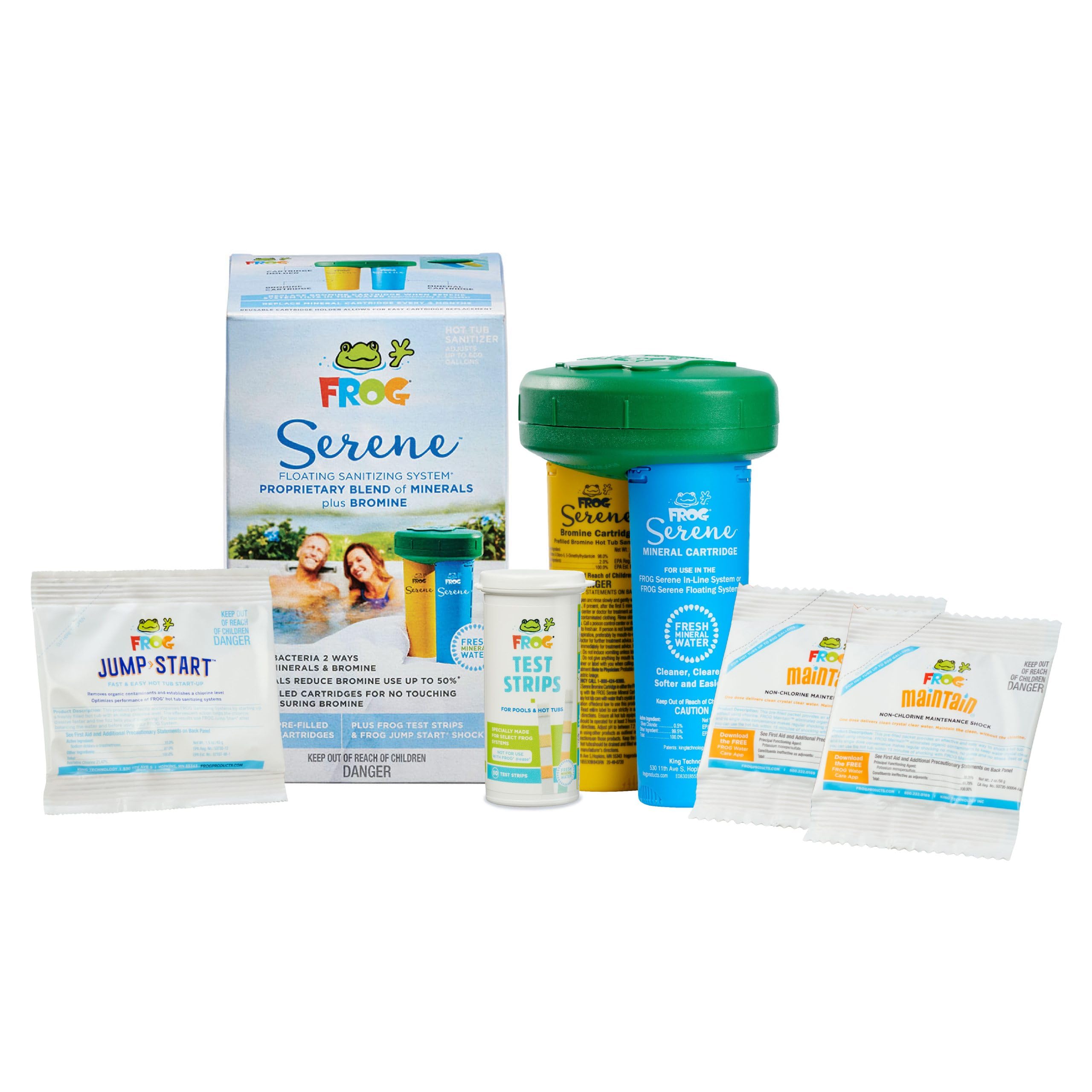 Frog Serene Floating System For Hot Tubs With 2 Pack Of Frog Maintain - Prefilled Hot Tub Sanitizer - Hot Tub Maintenance System