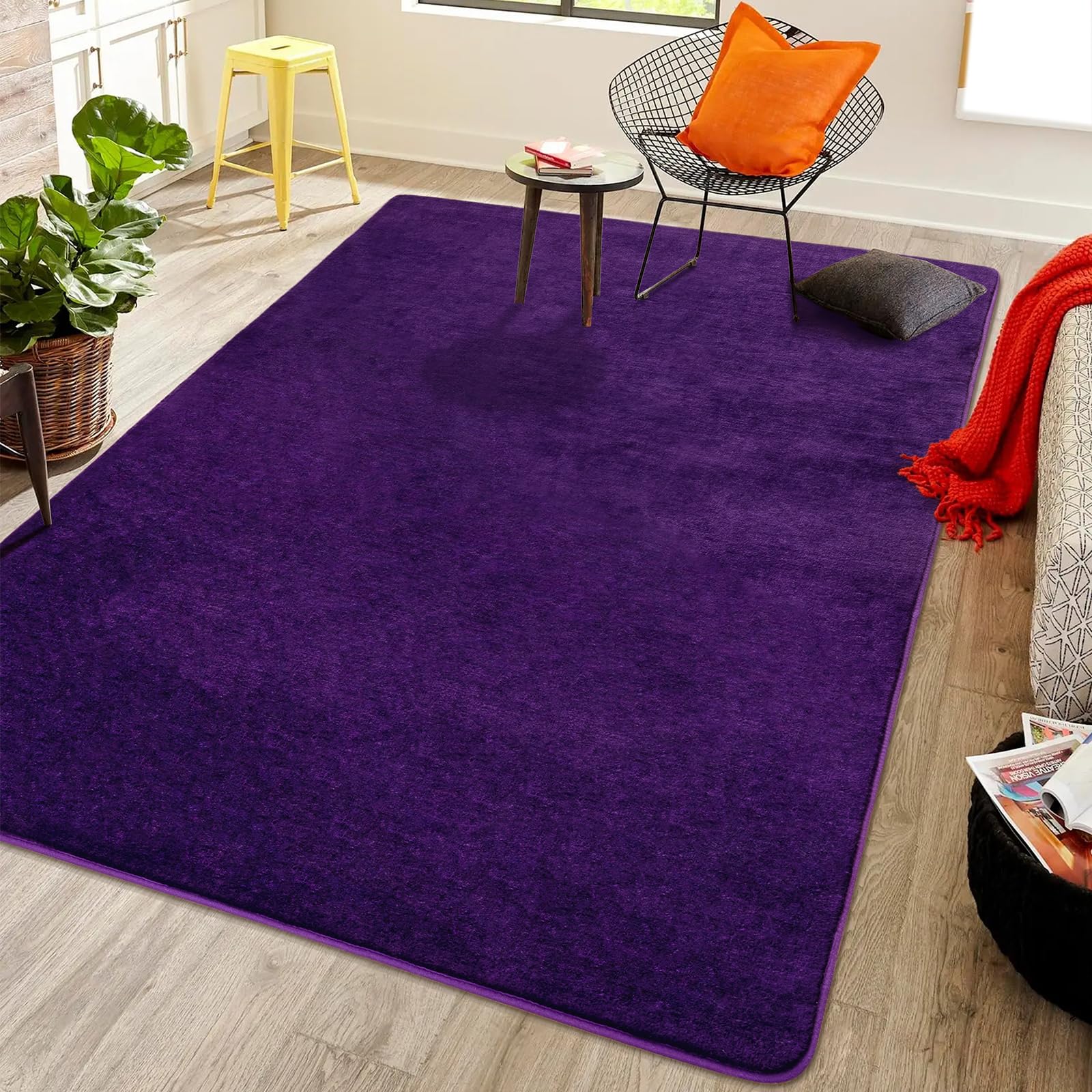 Softlife Washable Bedroom Rug, 4x6 Purple Area Rugs for Living Room, Soft Fluffy Fuzzy Carpet Bedside Rug Indoor Non-Slip Rug fo