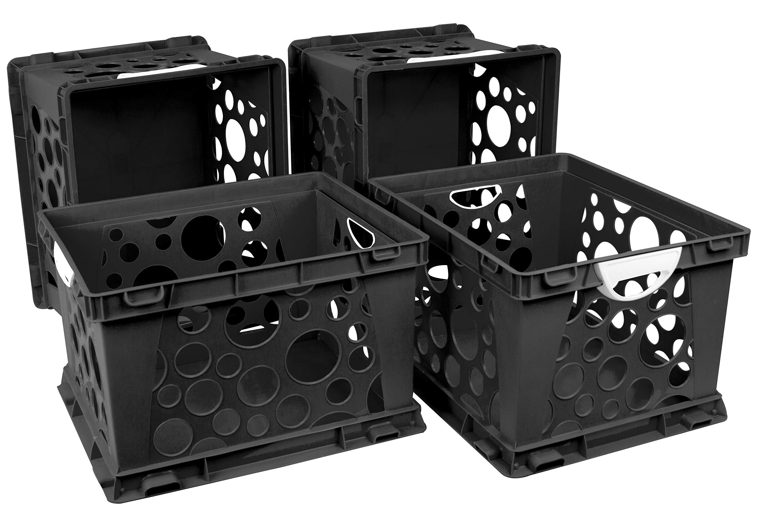 Storex Premium File Crate With Handles - Letter And Legal Document And Folder Storage, Black, 3-Pack (61546A03C)