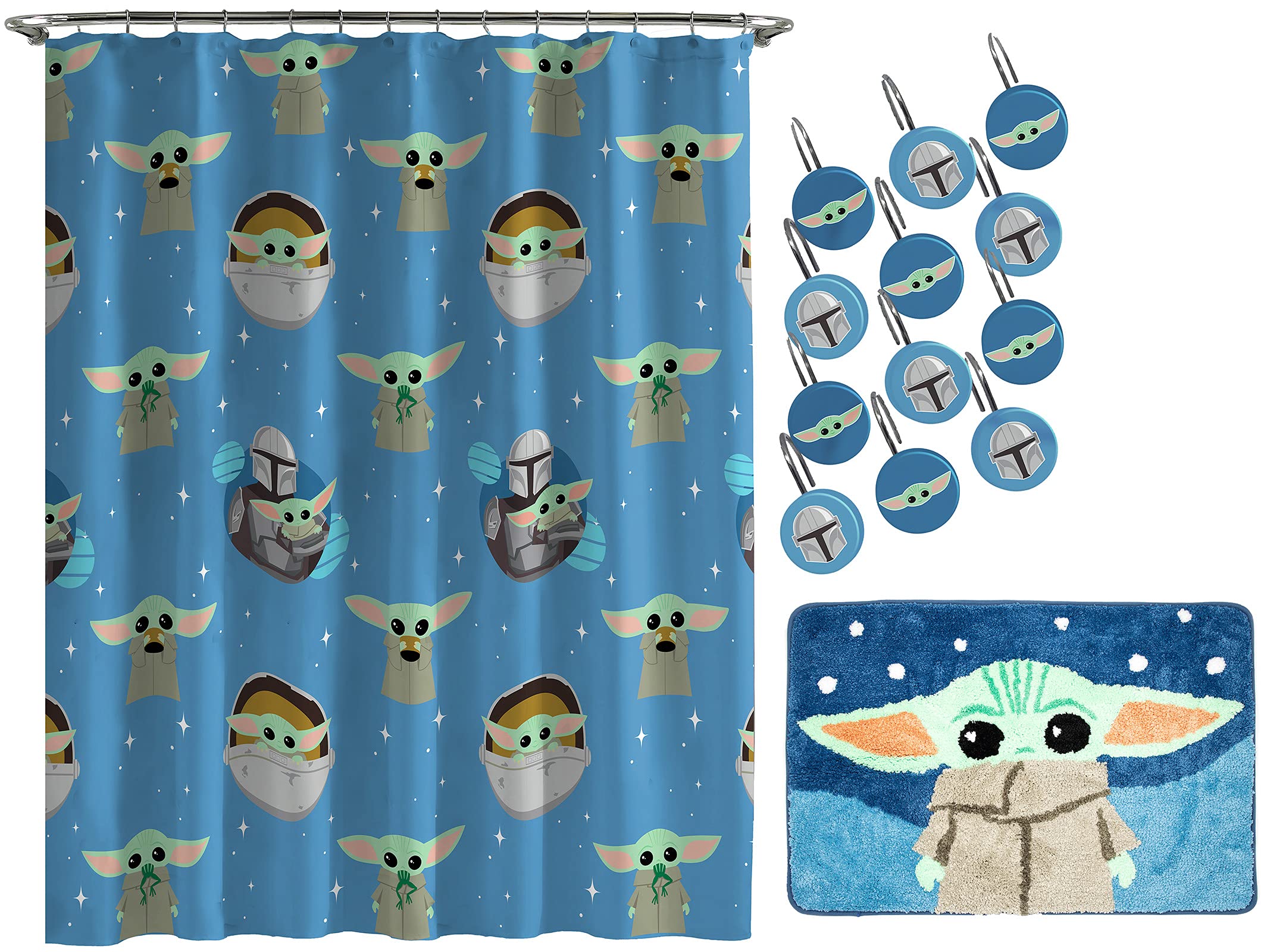 Jay Franco Marvel Avengers Shields 14 Piece Bathroom Set - Includes Shower Curtain, 12 Hooks, & Non-Slip Bath Rug - Easy Care Fa