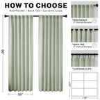 Meetbily Sage Green Linen Curtains 96 Inches Long Semi Sheer Back Tab Drapes For Living Room 2 Panels Light Green Boho Neutral C