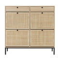 Xiao Wei Shoe Cabinet, Large Natural Rattan Shoe Storage Organizer Cabinet With 4 Flip Drawers, Freestanding Shoe Rack With Adjustable Shelf For Entryway, Living Room