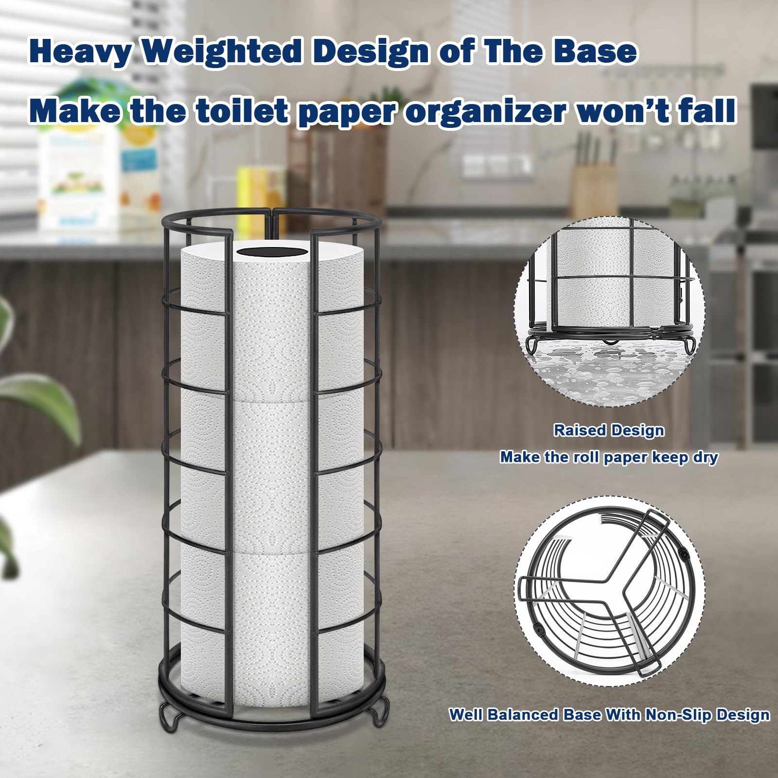 Nearmoon Toilet Paper Organizer Stand, Free Standing 3 Rolls Tissue Storage, Metal Bathroom Accessory, Rustproof Toilet Roll Hol