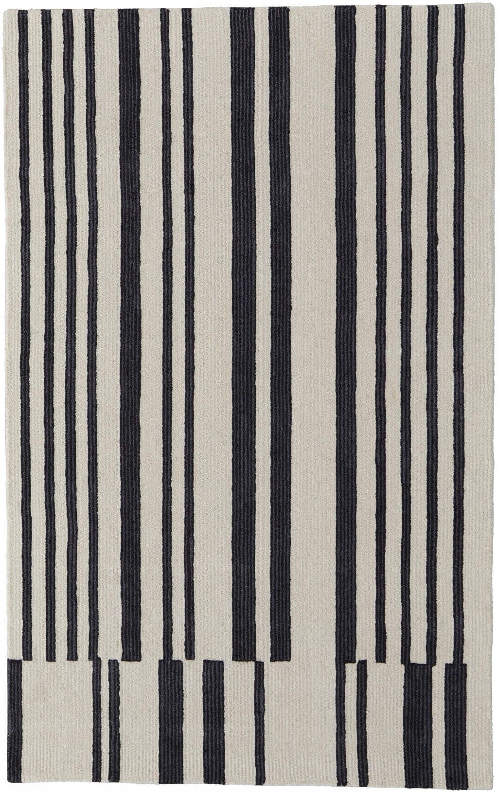 HomeRoots 514388 8 x 10 ft. Ivory & Black Wool Abstract Hand Tufted Handmade Rectangle Area Rug, Rectangular
