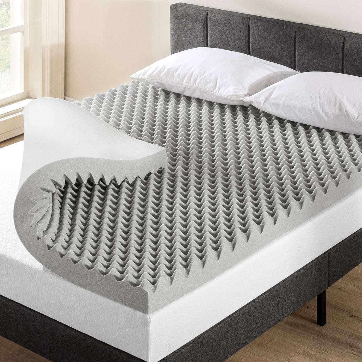 Mellow 4 Inch Egg Crate Memory Foam Mattress Topper With Infusion, King