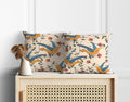 Astitva Cotton Rectangular Pillow Covers Set Of 2 | 20X20 Inch Cushion Cases With Zipper | Birds Land Print  Beige