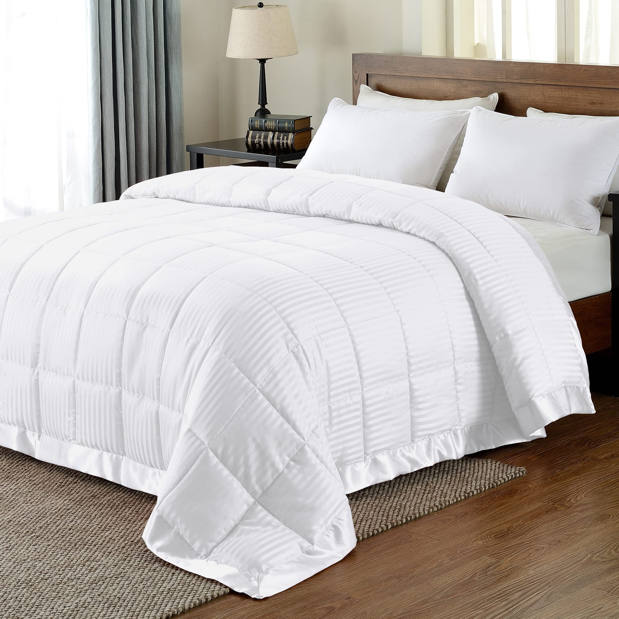 Downluxe King Size Blanket With Satin Trim, Lightweight Down Alternative King Blanket For All Season, Machine Washable (White, 9