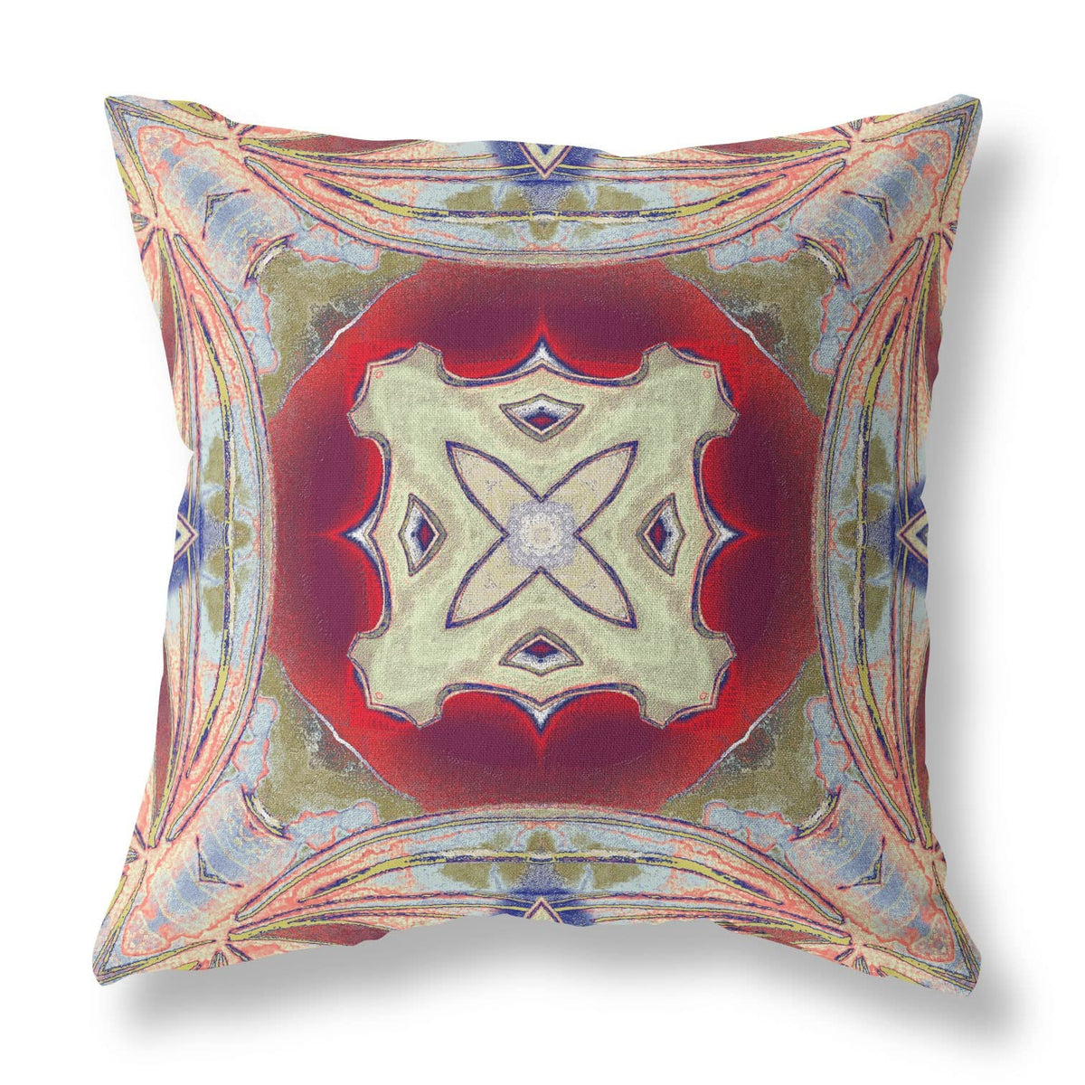 HomeRoots Grey Green Magenta Red 16â€ Magenta Red Geo Tribal Suede Throw Pillow