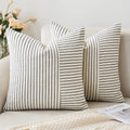Miulee Grey And Beige Patchwork Farmhouse Pillow Covers 20X20 Inch, Pack Of 2 Striped Linen Decorative Modern Accent Pillow Cases For Sofa Couch Bedroom