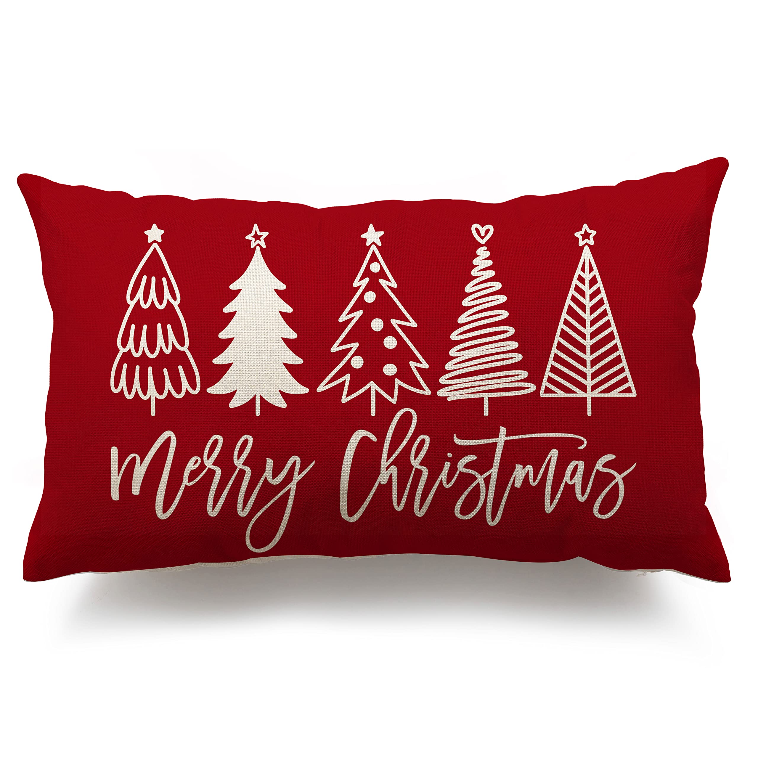 Merry Christmas Pillow Cover 12X20 Farmhouse Christmas Throw Lumbar Pillow Cover Decorations Christmas Tree Holiday Decor Case F